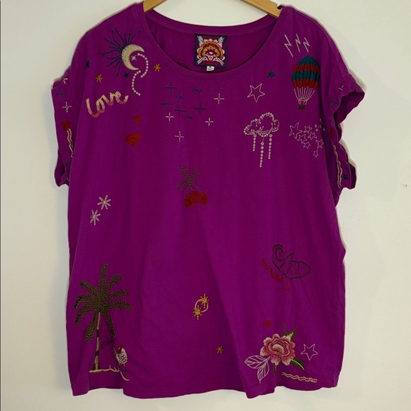 Johnny Was Kai Relaxed Short Sleeve Boxy Tee Shirt Magenta Size XL Women’s - Picture 2 of 13